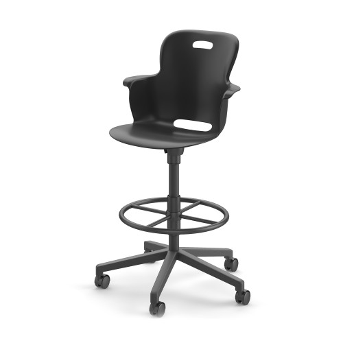 Ethos Five Star Base Stool Height Chair with Swivel Seating Shell and Soft Wheel Casters - Black (25 in W x 20 in D x 25