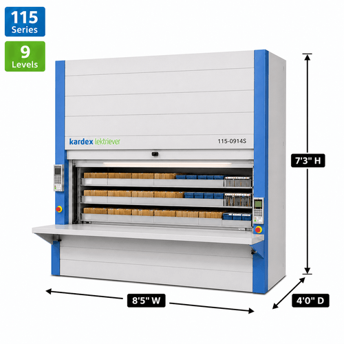 Kardex Lektriever Megamat 115 Vertical Carousel Filing System (VCM) 8'5'' W x 4'0'' D x 7'3'' H - 9 Carrier Letter File 