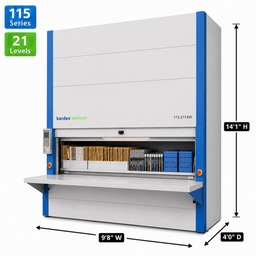 Kardex Lektriever Megamat 115 Vertical Carousel Filing System (VCM) 9'8'' W x 4'0'' D x 14'1'' H - 21 Carrier Letter Fil
