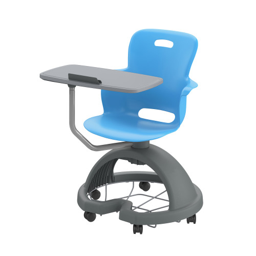 Ethos 18 Inch Storage Base Chair with Swivel Seating Shell, Right Handed Tablet, and Soft Wheel Casters - Sky (25 in W x