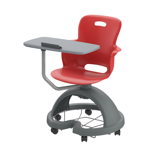 Ethos 18 Inch Storage Base Chair with Swivel Seating Shell and Right-Handed Tablet Work Surface - Red (25 in W x 20 in D