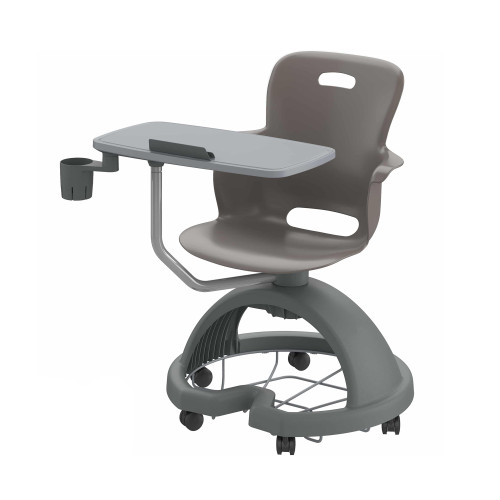 Ethos 18 Inch Storage Base Chair with Swivel Seating Shell, Tablet Work Surface, and Cup Holder - Storm (25 in W x 20 in