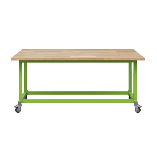 Explorer Maker Table 42 x 84 with Butcher Block Top and Locking Casters - Green Apple Frame (48 in W x 50 in D x 48 in H