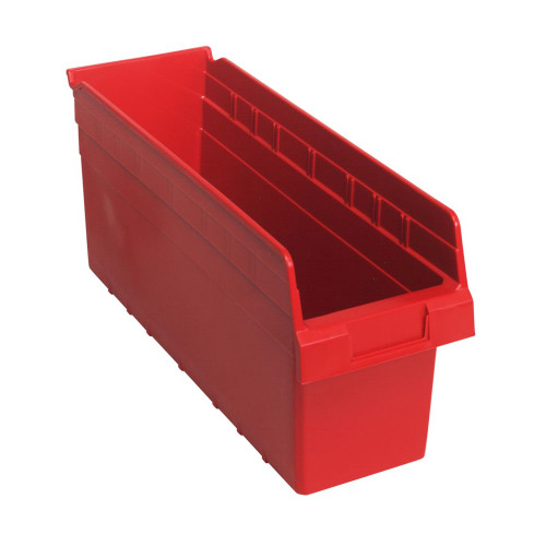 Red Economy Shelf Bin - 18'' x 7'' x 8'' - Case of 20 (17.875 in W x 8 in D x 6.625 in H)