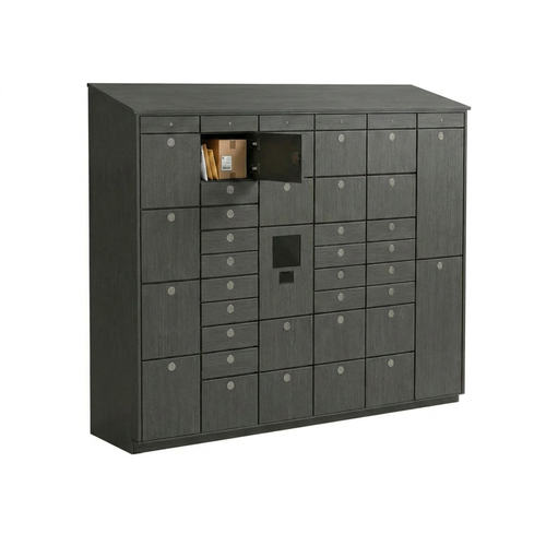 Outdoor 36 opening corporate mail and package smart locker system with slanted roof