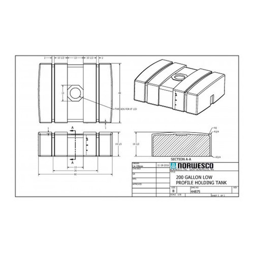 200 Gallon Low Profile Transport Tank, 48'' Wide x 60'' Deep x 20'' High