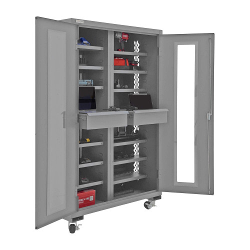 Secure Mobile Charging Cabinet with 12 Adjustable Shelves and 2 Drawers - 48"W x 24"D x 77"H - alternate view (48.062 in