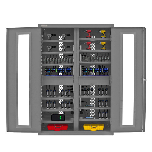 Secure Charging Cabinet with 12 Shelves and 2 Drawers - 48"W x 24"D x 72"H - detail view (48.062 in W x 72 in D x 23.875