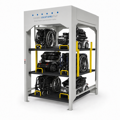 3-Level Universal Stacker for wheelchairs and mobility scooters