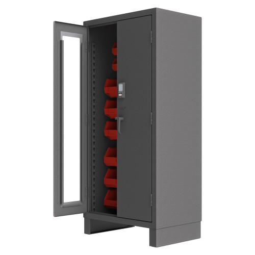 Access Control Cabinet with Electronic Lock - 30 Red Bins - Gray for small parts storage