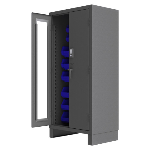 Access Control Cabinet with Electronic Lock - 30 Blue Bins - Gray for small parts storage