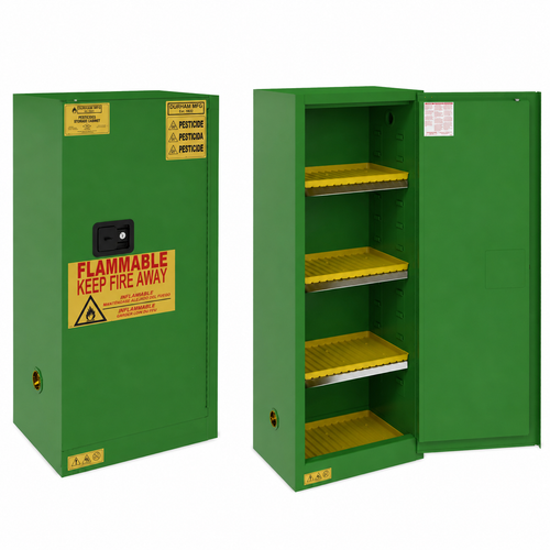 Pesticide Storage Cabinet, 24 Gallon, 1 Door, Manual Close, Green - 18.06'' W x 23.25'' D x 65.06'' H