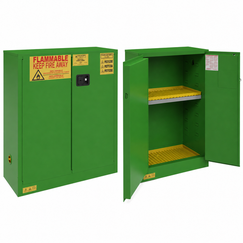 Pesticide Storage Cabinet - 30 Gallon - Green - 2 Door, Manual Close