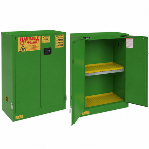Pesticide Storage Cabinet - 30 Gallon - Green - 2 Self-Closing Doors
