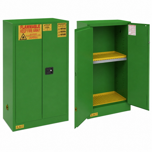 Pesticide Storage Cabinet - 45 Gallon - Green - 2 Door, Manual Close, 2 Shelves