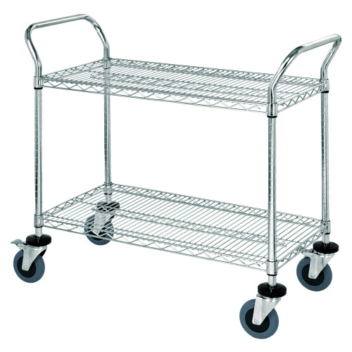 2-Shelf Conductive Wire Utility Cart - Chrome - 1200 lb Capacity for small parts storage