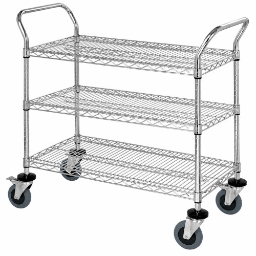 3-Shelf Conductive Wire Utility Cart - 24'' W x 42'' D x 37.5'' H - Chrome - 1200 lb Capacity