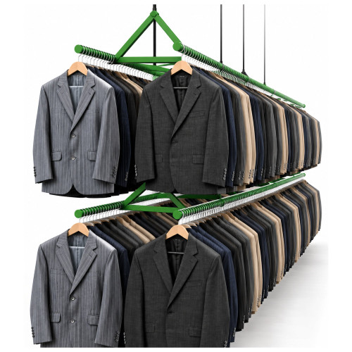 Side by Side Double Tier Overhead Apparel Lift - 16' Hang Bars storage rack