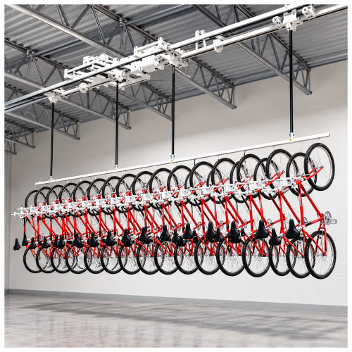 32' Heavy-Duty Overhead Motorized Bike Lift - Stores Up To 40 Bikes storage rack