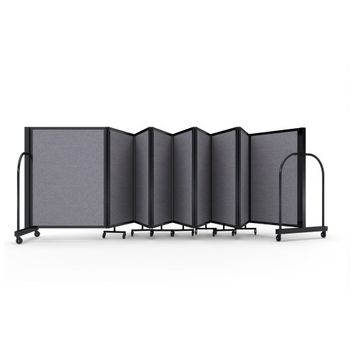 Full Motion Room Divider - 9 Panel, Black Frame, Select Gray Fabric