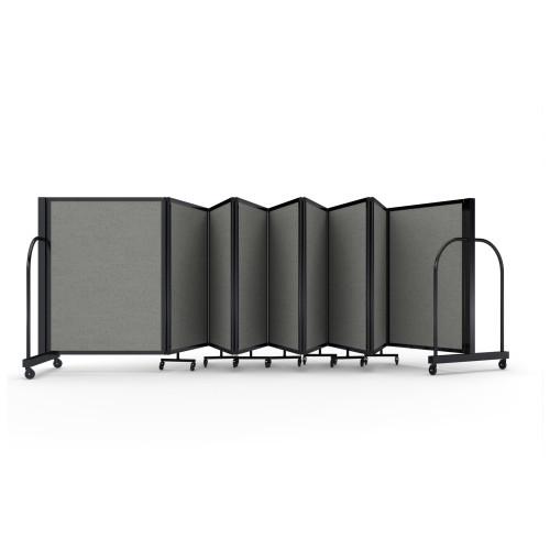 Full Motion Room Divider - 9 Panel, Black Frame, Gray Smoke Fabric for storage