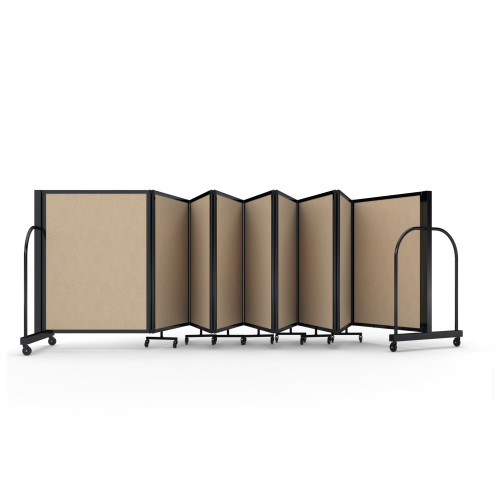 Full Motion Room Divider 25' - 9 Panels, Black Frame, Sandalwood Vinyl