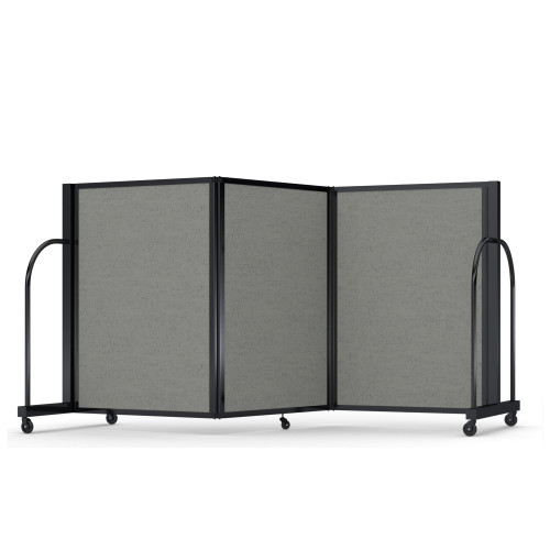Full Motion Room Divider - 3 Panel, Black Frame, Gray Smoke Fabric