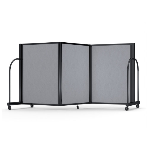 Full Motion Room Divider - 3 Panel, Black Frame, Granite Vinyl