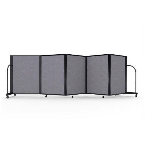 Full Motion Room Divider - 5 Panel, Black Frame, Select Gray Fabric for storage