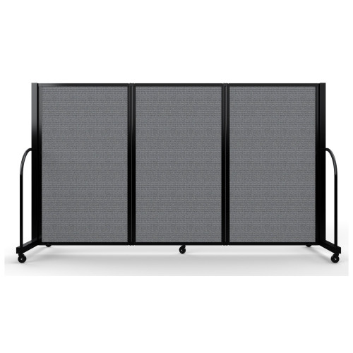 Full Motion Room Divider - 3 Panel, Black Frame, Stone Fabric for storage