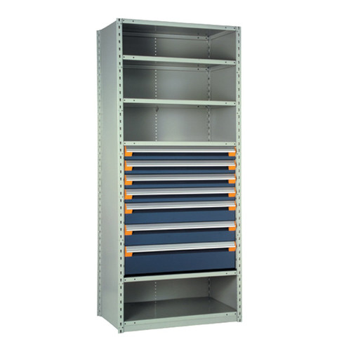 7-Drawer Steel Shelving with Drawers, 48" W x 24" D x 87" H, 6 Shelves, Four 4"H, Two 6"H, One 8"H, No Dividers, Starter