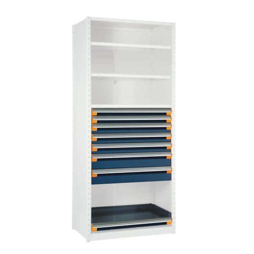 Modular Drawers For Shelving, 42" W x 18" D x 48" H, 7 Drawers, Two 3"H, Three 4"H, Two 6"H, No Dividers