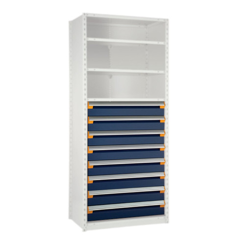 Modular Drawers For Shelving, 42" W x 24" D x 48" H, 8 Drawers, Eight 6"H, Includes Dividers