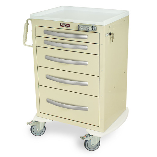 5-Drawer Aluminum Anesthesia Cart, Pushbutton Lock and Quiet Casters