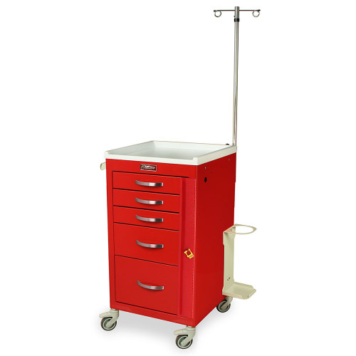 5-Drawer Narrow Emergency Crash Cart with Breakaway Lock and Antimicrobial Top
