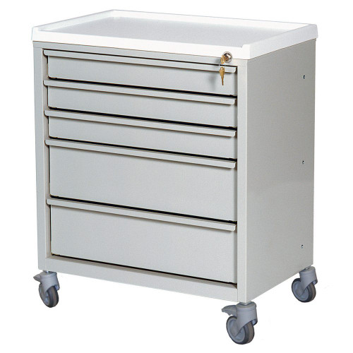 Five Drawer Steel Treatment Cart with Key Lock and Casters