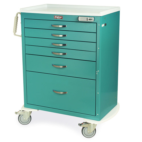 6-Drawer Tall Steel Anesthesia Cart With Electronic Lock And Casters, 37.5" W x 22" D x 42.75" H