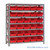 Bin Storage Shelves, 12" D x 39" H, 7 Shelves, 30 Bins, Red