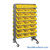 Storage Shelves with Bins, 36" D, Double Sided, 11.125"Wx17.875"Dx4"H Bin Dimensions, Yellow, Includes Casters