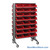 Storage Shelves with Bins, 24" D, Double Sided, 11.125"Wx11.625"Dx4"H Bin Dimensions, Red, Includes Casters