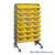Storage Shelves with Bins, 24" D, Double Sided, 11.125"Wx11.625"Dx4"H Bin Dimensions, Yellow, Includes Casters