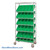 Angled Bin Storage, 36" W x 18" D x 74" H, 18 Bins at 11.125"W x 17.875"D x 4"H, Green, Without Casters
