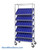 Angled Bin Storage, 36" W x 18" D x 74" H, 48 Bins at 4.125"W x 17.125"D x 4"H, Blue, Includes Casters