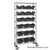 Double Sided Bin Rack, 18 Bins, 9.25"W x 14"D x 6.5"H Bin Dims, Black, Includes Casters
