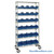 Double Sided Bin Rack, 24 Bins, 8.375"W x 18.5"D x 7"H Bin Dims, Blue, Includes Casters