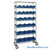 Double Sided Bin Rack, 26 Bins, 10 Bins at 6.625"W x 18.5"D x 7"H/16 Bins at 8.375"W x 18.5"D x 7"H Bin Dims, Blue, Includes Casters
