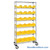 Double Sided Bin Rack, 24 Bins, 8.375"W x 18.5"D x 7"H Bin Dims, Yellow, Includes Casters