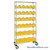 Double Sided Bin Rack, 28 Bins, 20 Bins at 6.625"W x 18.5"D x 7"H/8 Bins at 8.375"W x 18.5"D x 7"H Bin Dims, Yellow, Includes Casters
