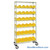 Double Sided Bin Rack, 30 Bins, 6.625"W x 18.5"D x 7"H Bin Dims, Yellow, Includes Casters