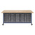 Explorer Maker Table 42 x 84 with Butcher Block Top, Five Bin Storage Modules, Locking Casters - Navy Frame (48 in W x 5